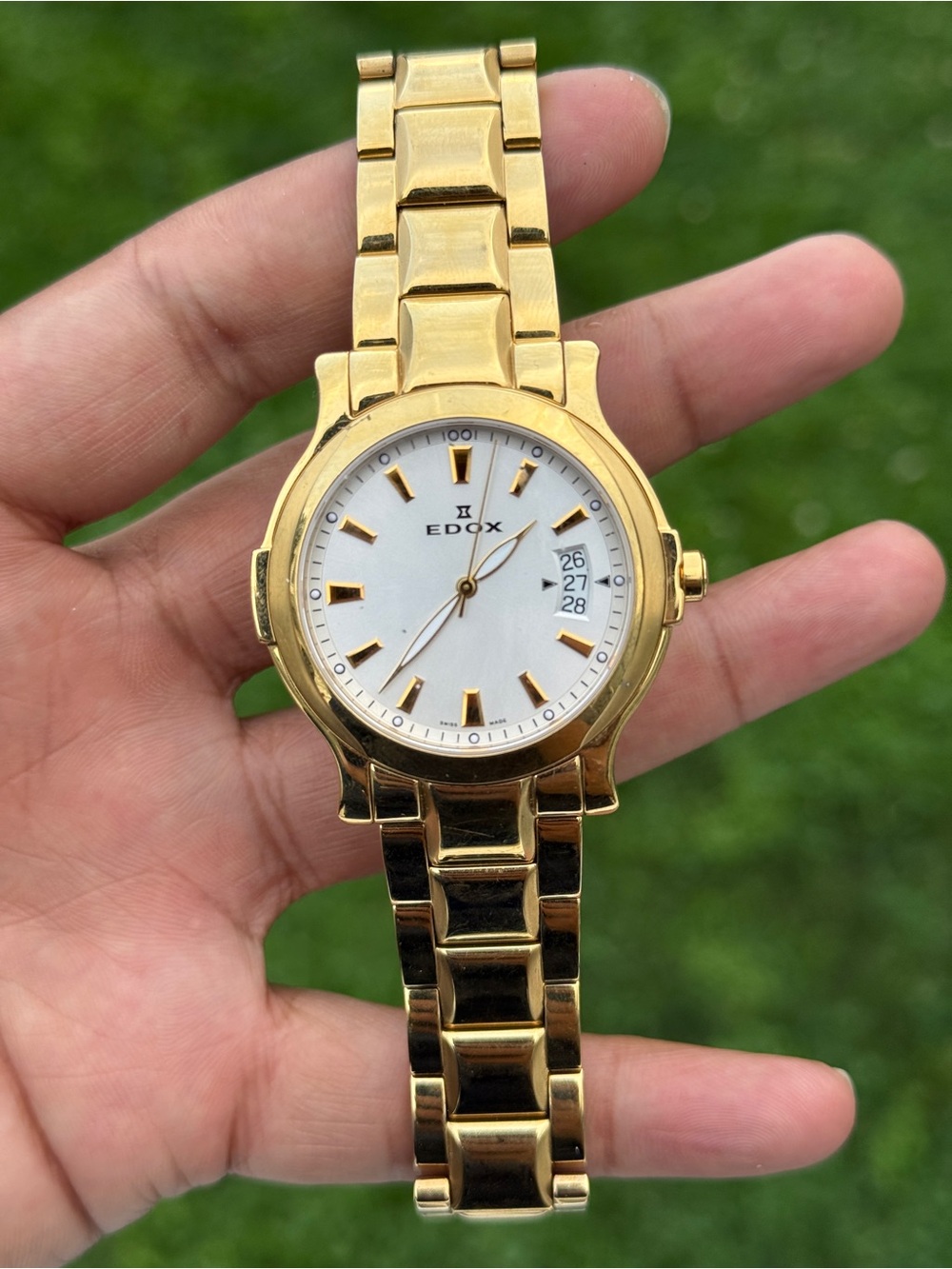 Edox Gold and White date Classic Men's Bracelet Watch